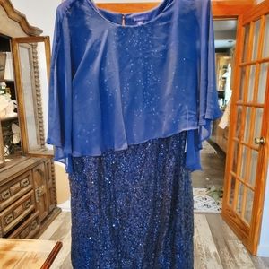 Roamans Plus size Navy Sequined dress with Capelet